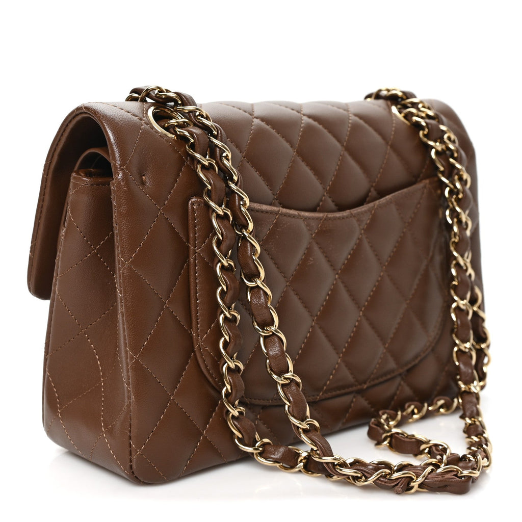 Lambskin Quilted Small Double Flap Dark Brown
