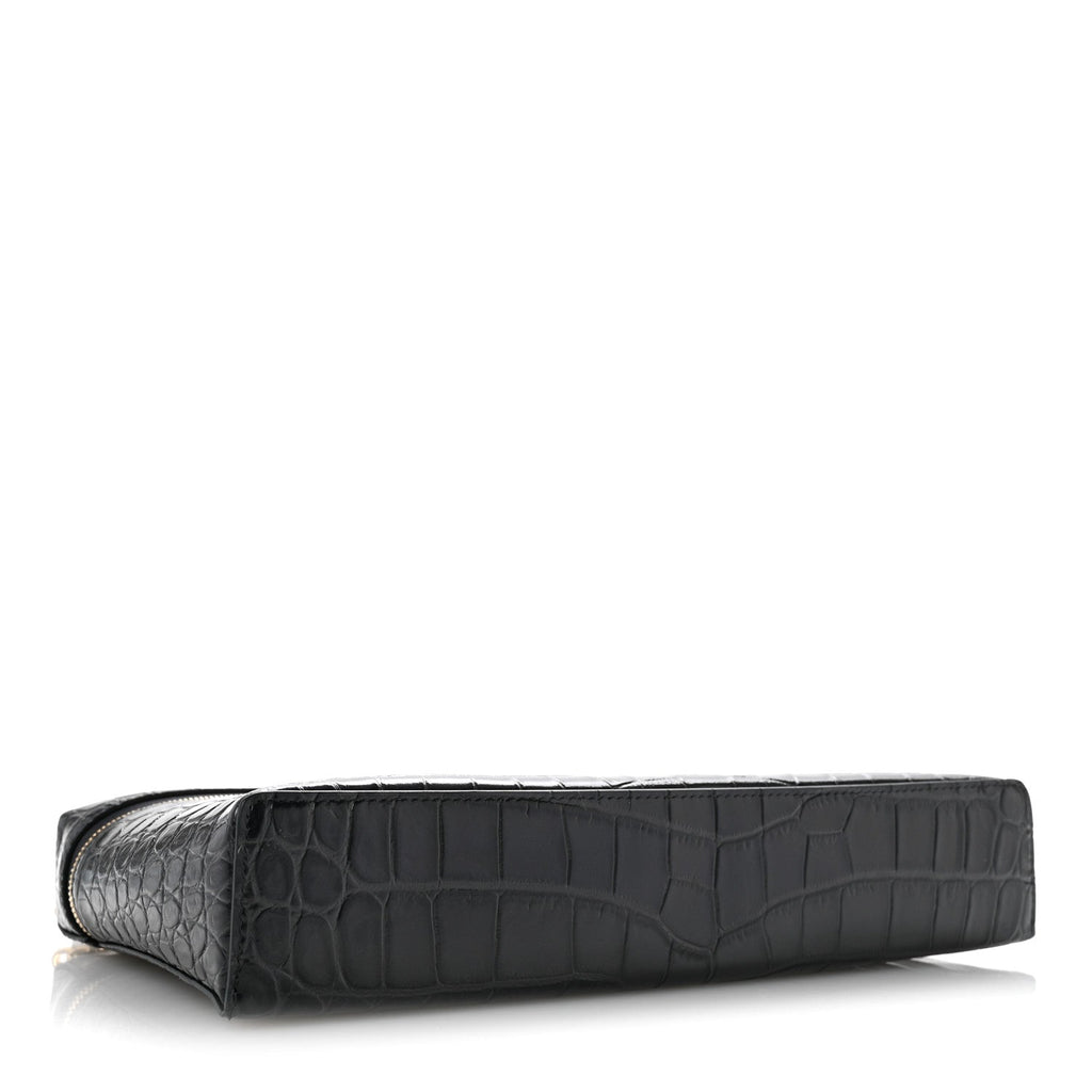 Calfskin Crocodile Embossed Top Handle Vanity Case With Chain Blurgundy Grey