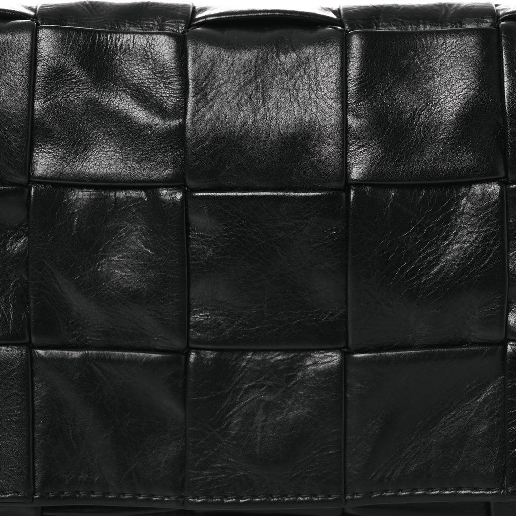 Paper Calfskin Maxi Intrecciato Small Cassette Crossbody Bag Black