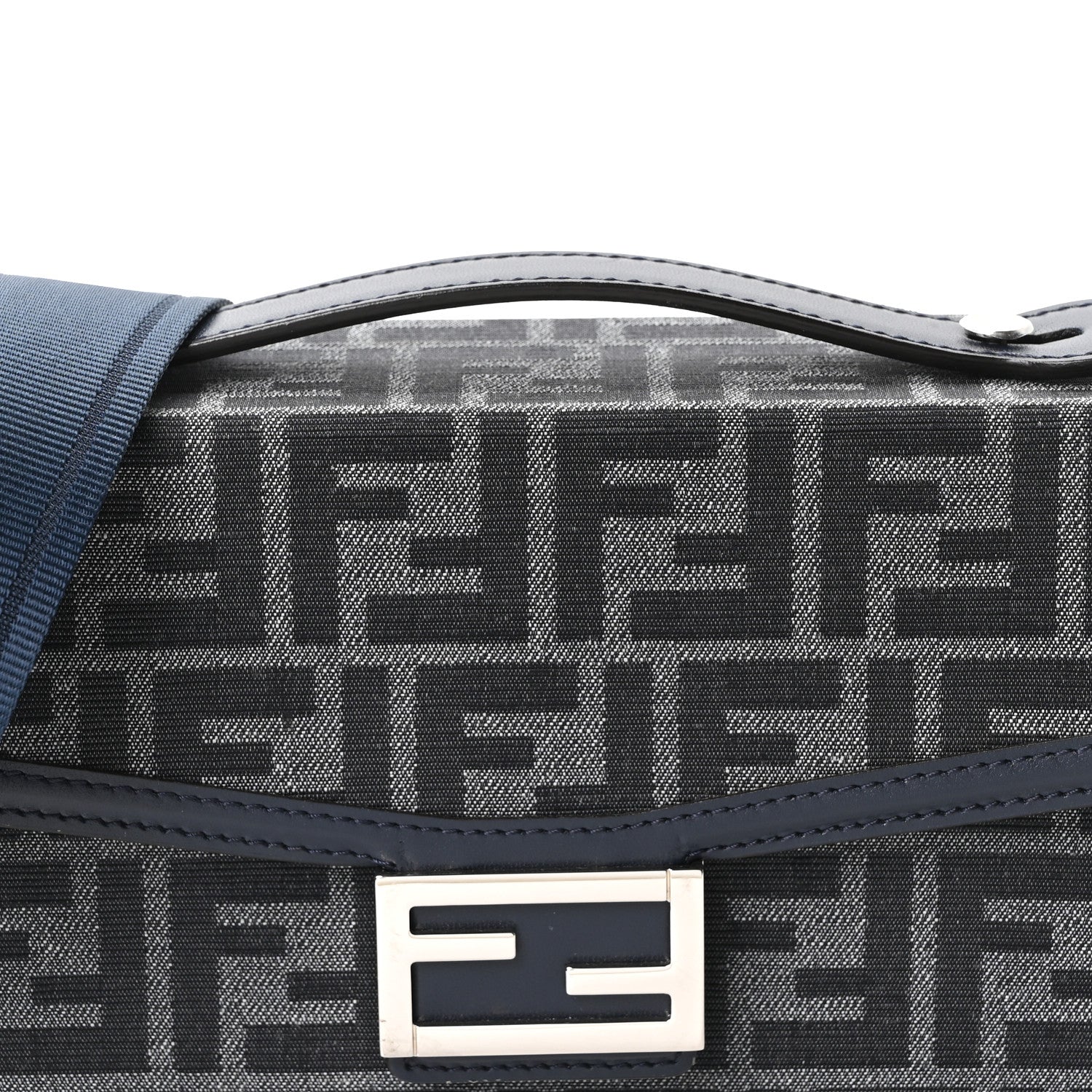 Recycled Fabric Jacquard Vitello King FF 1974 Baguette Soft Trunk  Blue Blue