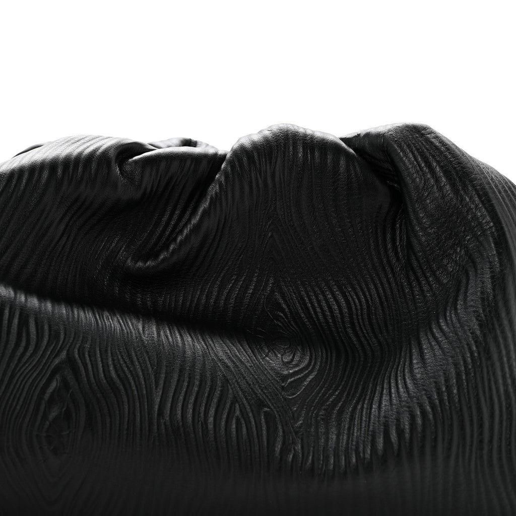 Bark Calfskin Embossed The Pouch Oversized Clutch Black
