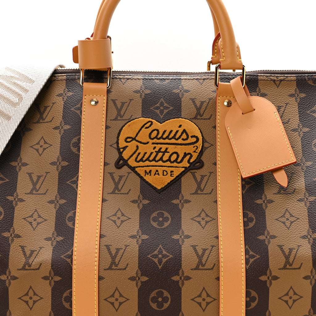 X NIGO Reverse Monogram Stripe Keepall Bandouliere 50 Brown