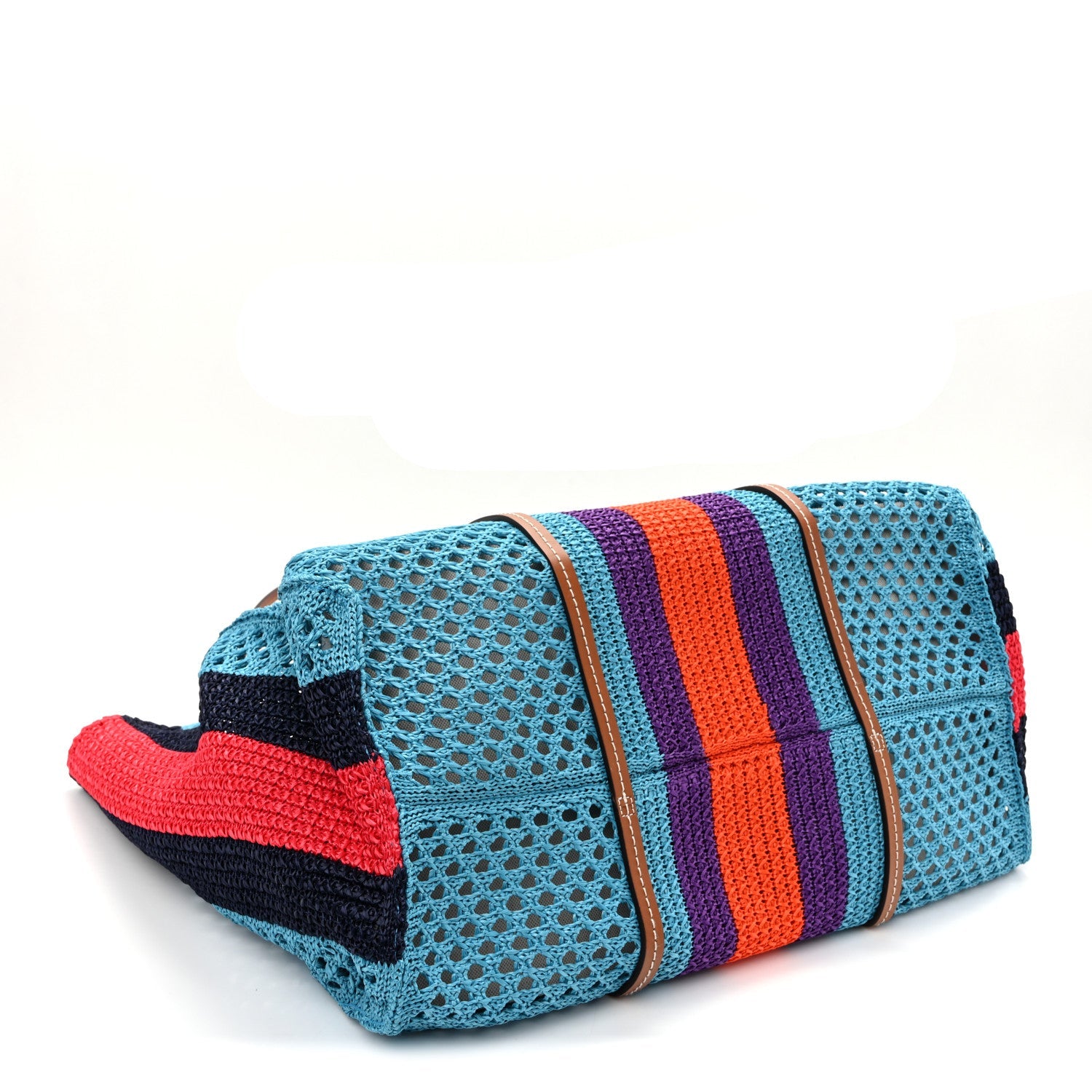 Raffia Web Woven Interlocking G Tote Blue Multicolor