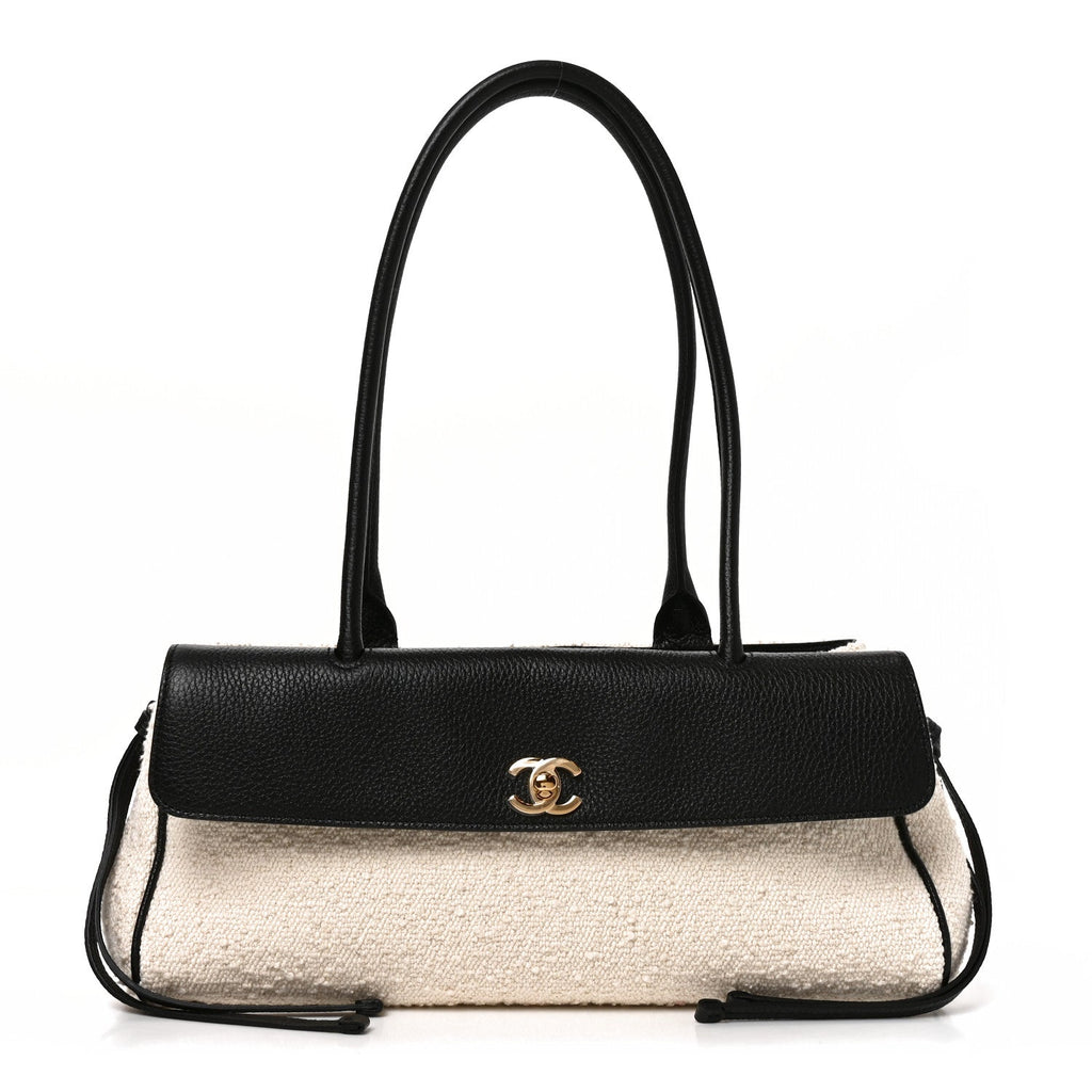 Grained Calfskin Boucle Urban Essentials Small Shopping Bag Ecru Black