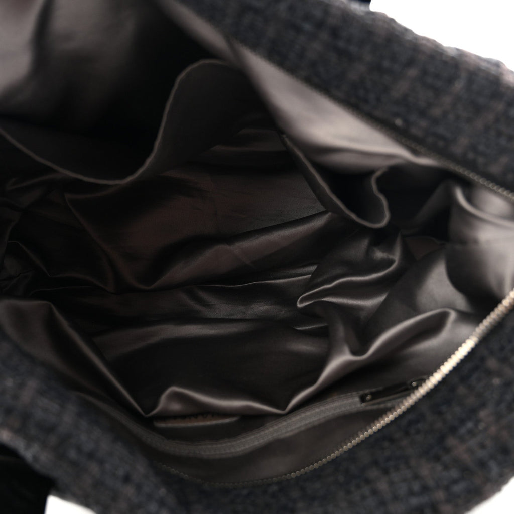 Glazed Calfskin Quilted Tweed Portobello Tote Black