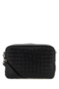 Bottega Veneta Men Black Leather Medium Camera Crossbody Bag