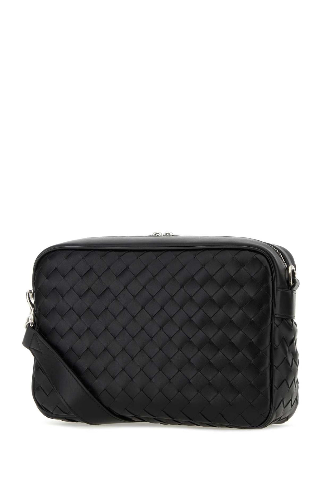 Bottega Veneta Men Black Leather Medium Camera Crossbody Bag