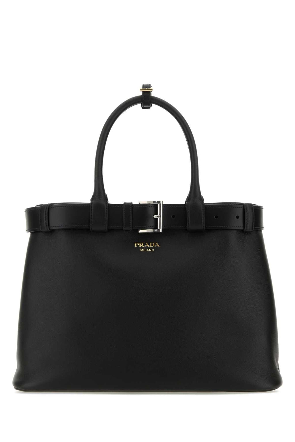 Prada Women Black Leather Prada Buckle Large Handbag