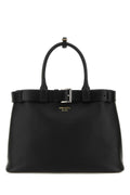 Prada Women Black Leather Prada Buckle Large Handbag