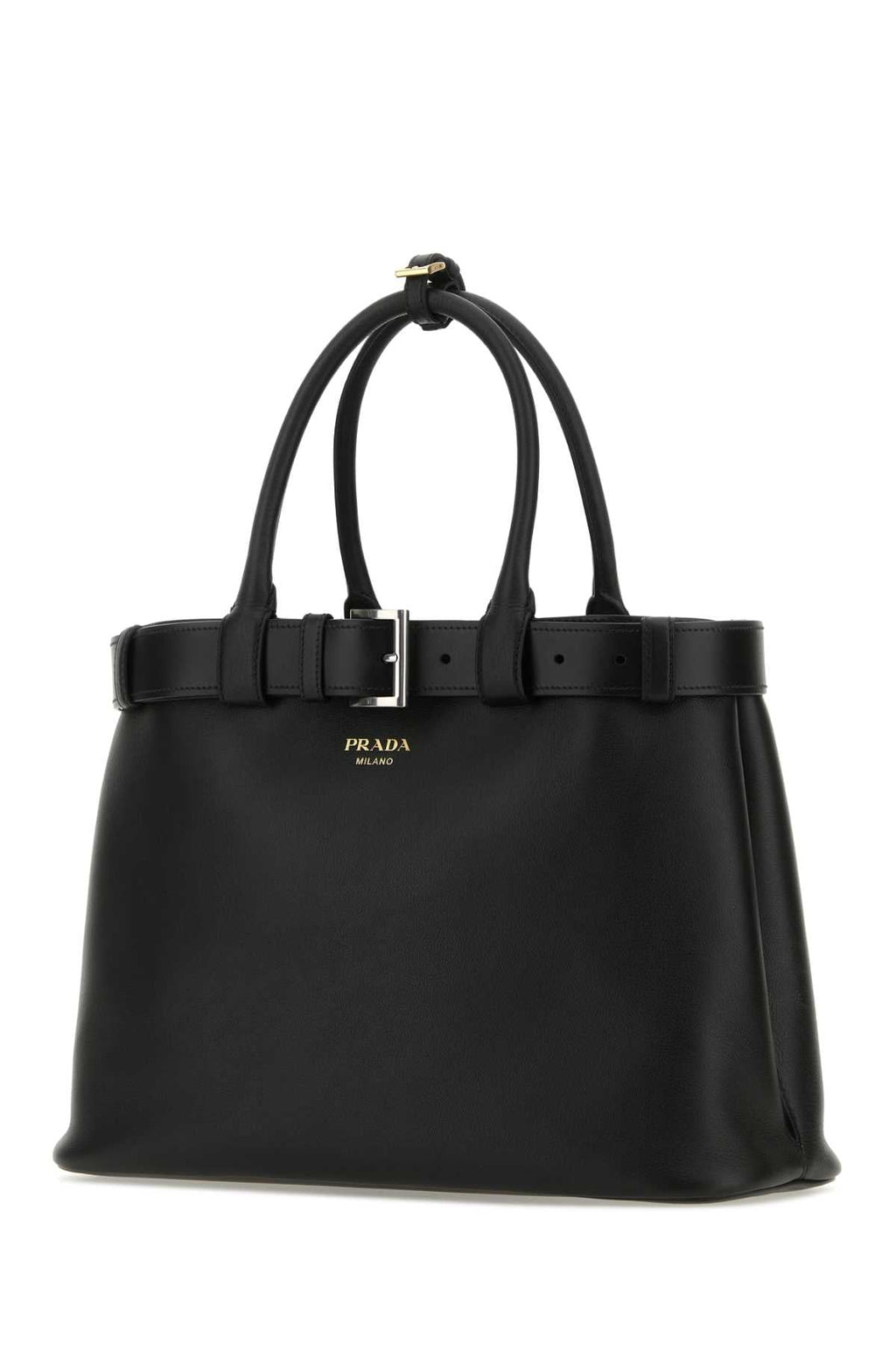 Prada Women Black Leather Prada Buckle Large Handbag