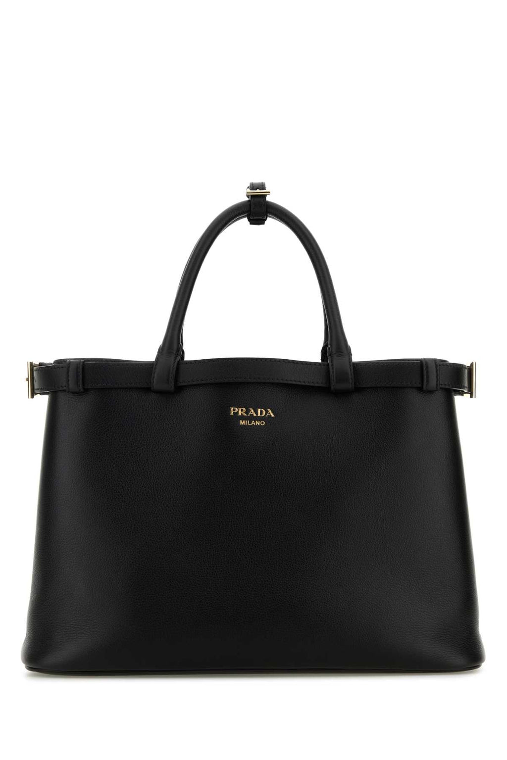 Prada Women Black Leather Medium Prada Buckle Handbag