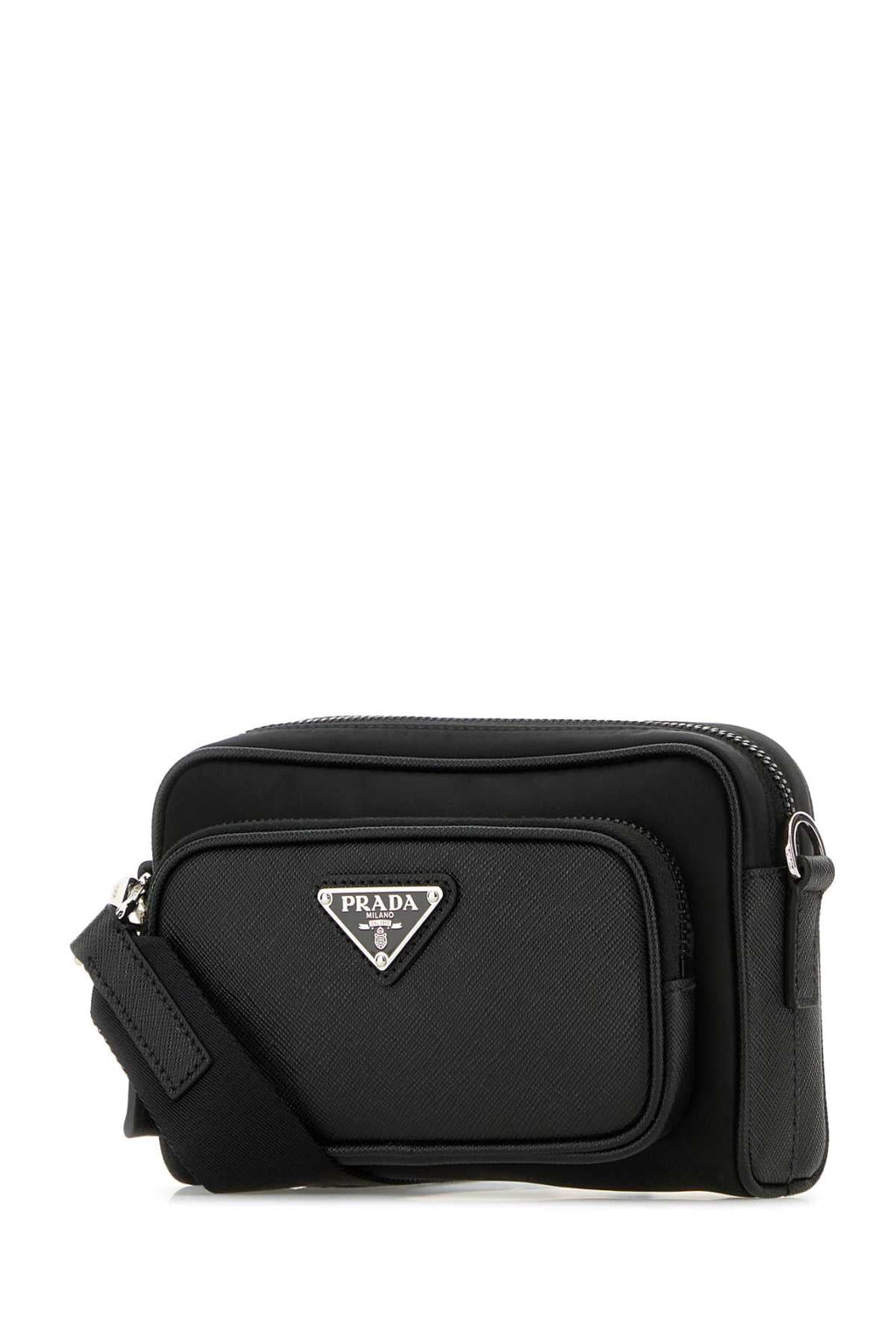 Prada Men Black Re-Nylon And Leather Crossbody Bag