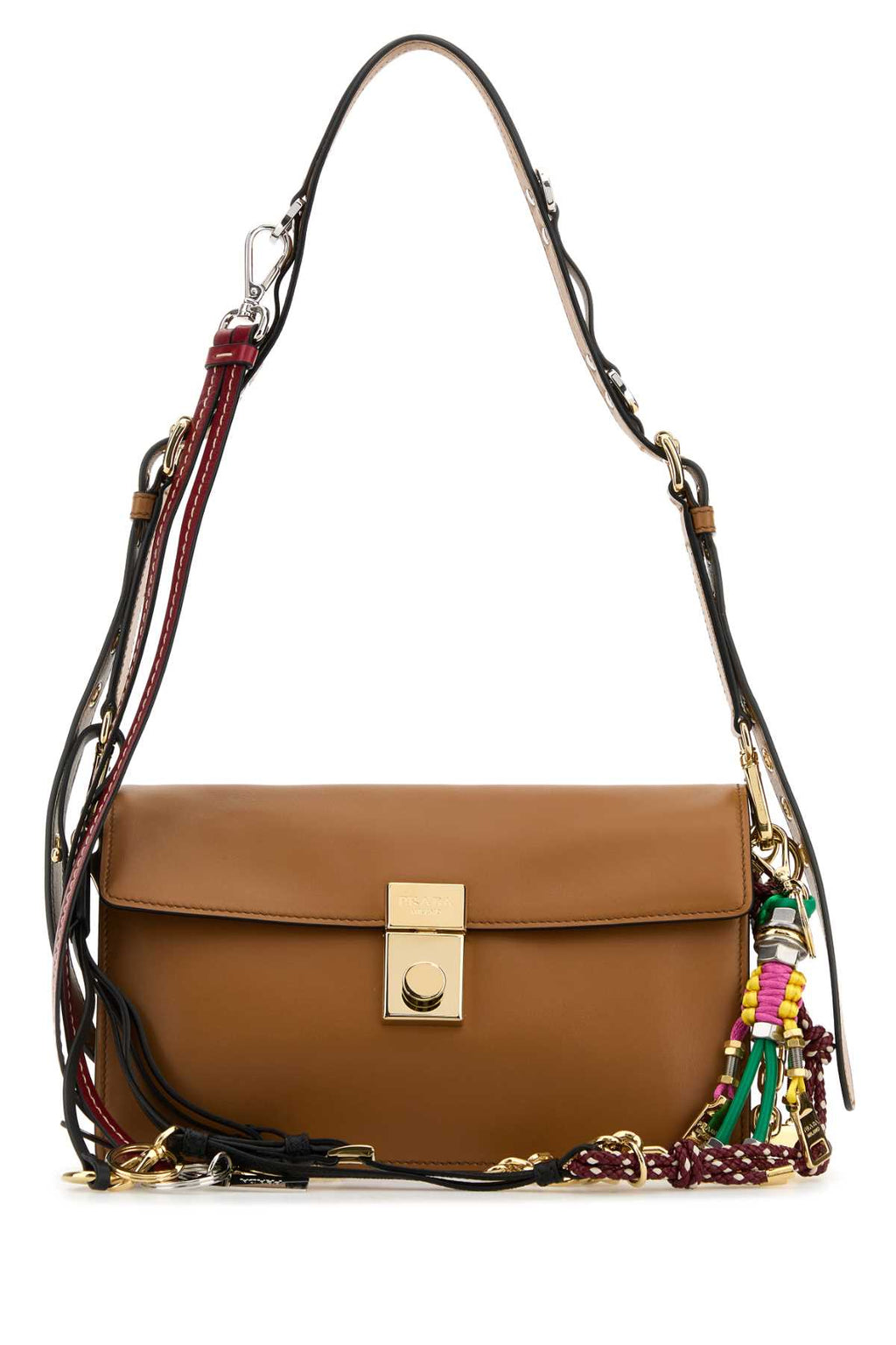 Prada Women Caramel Leather Small Prada Soft Sound Shoulder Bag