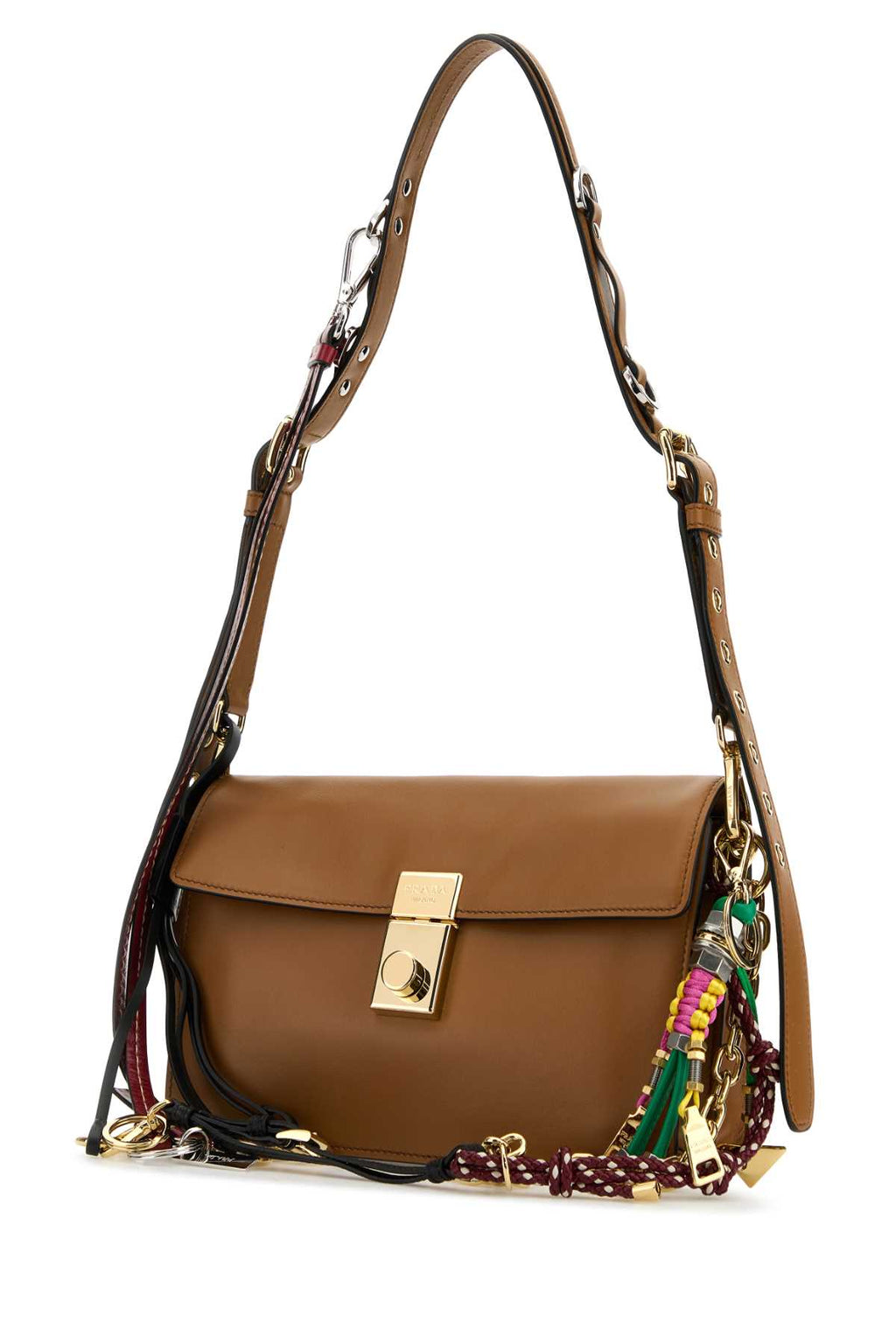 Prada Women Caramel Leather Small Prada Soft Sound Shoulder Bag