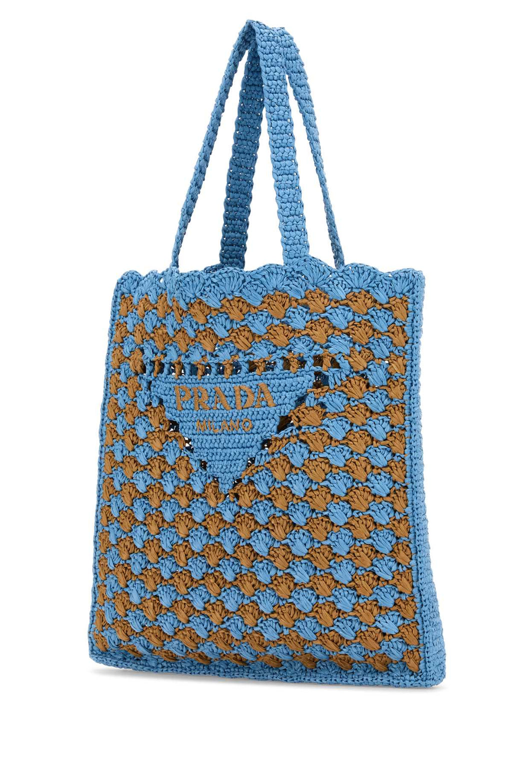 Prada Women Two-Tone Raffia Shopping Bag
