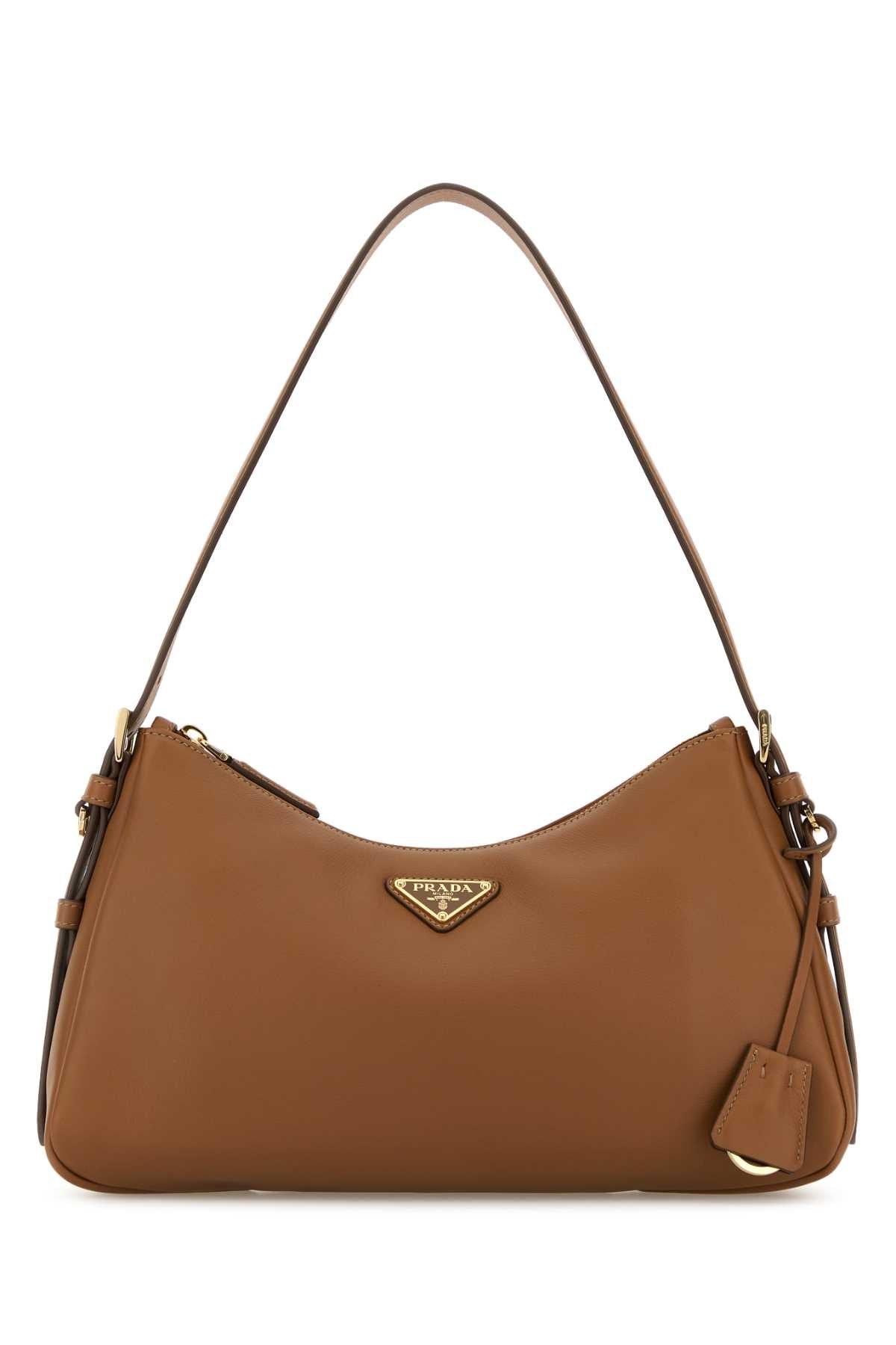 Prada Women Camel Leather Medium Aimee Shoulder Bag