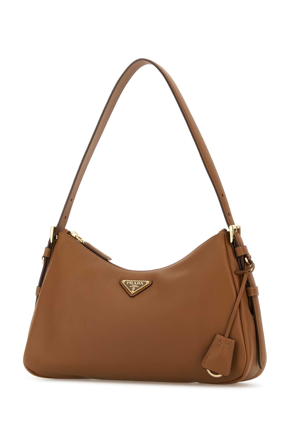 Prada Women Camel Leather Medium Aimee Shoulder Bag