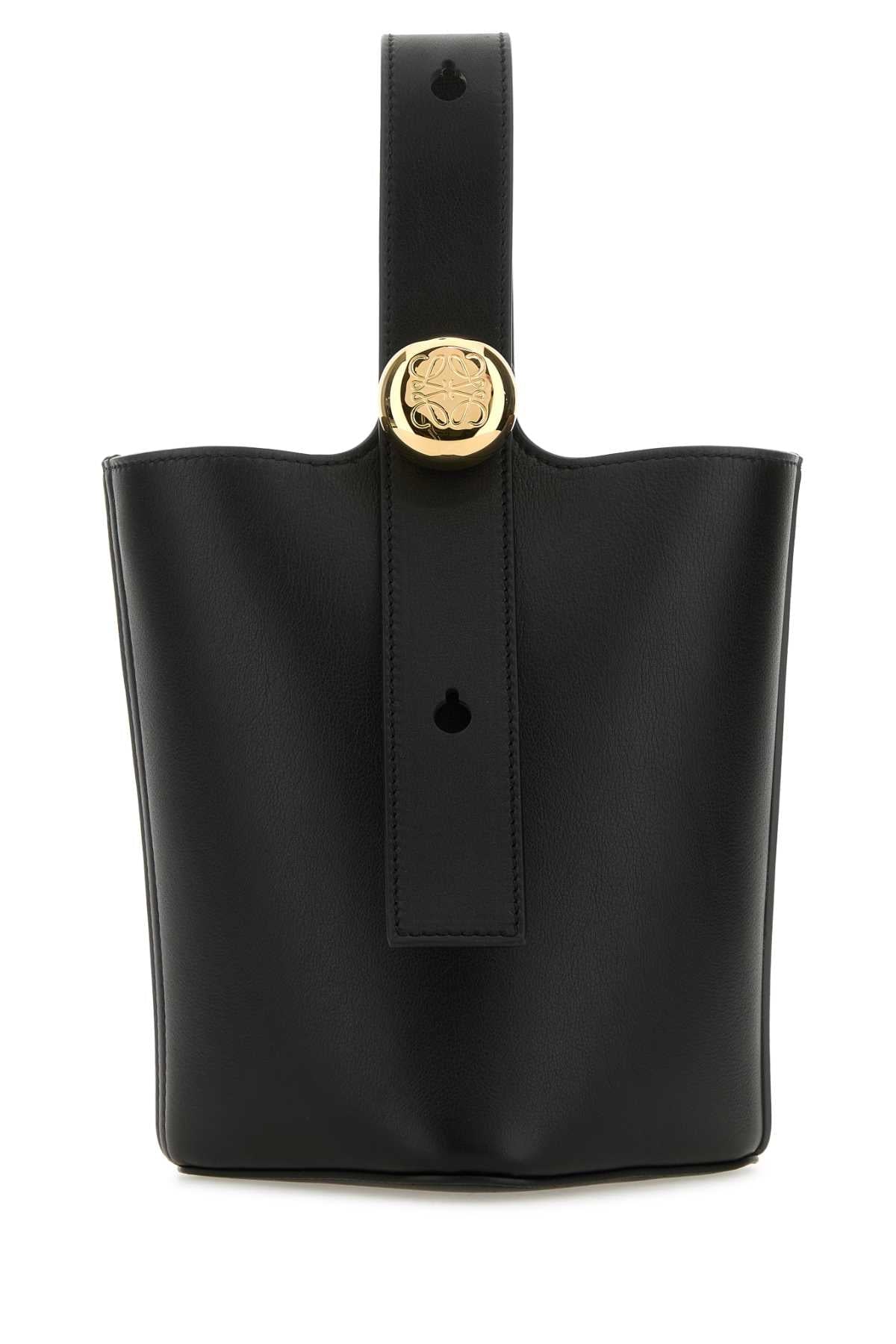 Loewe Women Black Leather Mini Pebble Bucket Bag