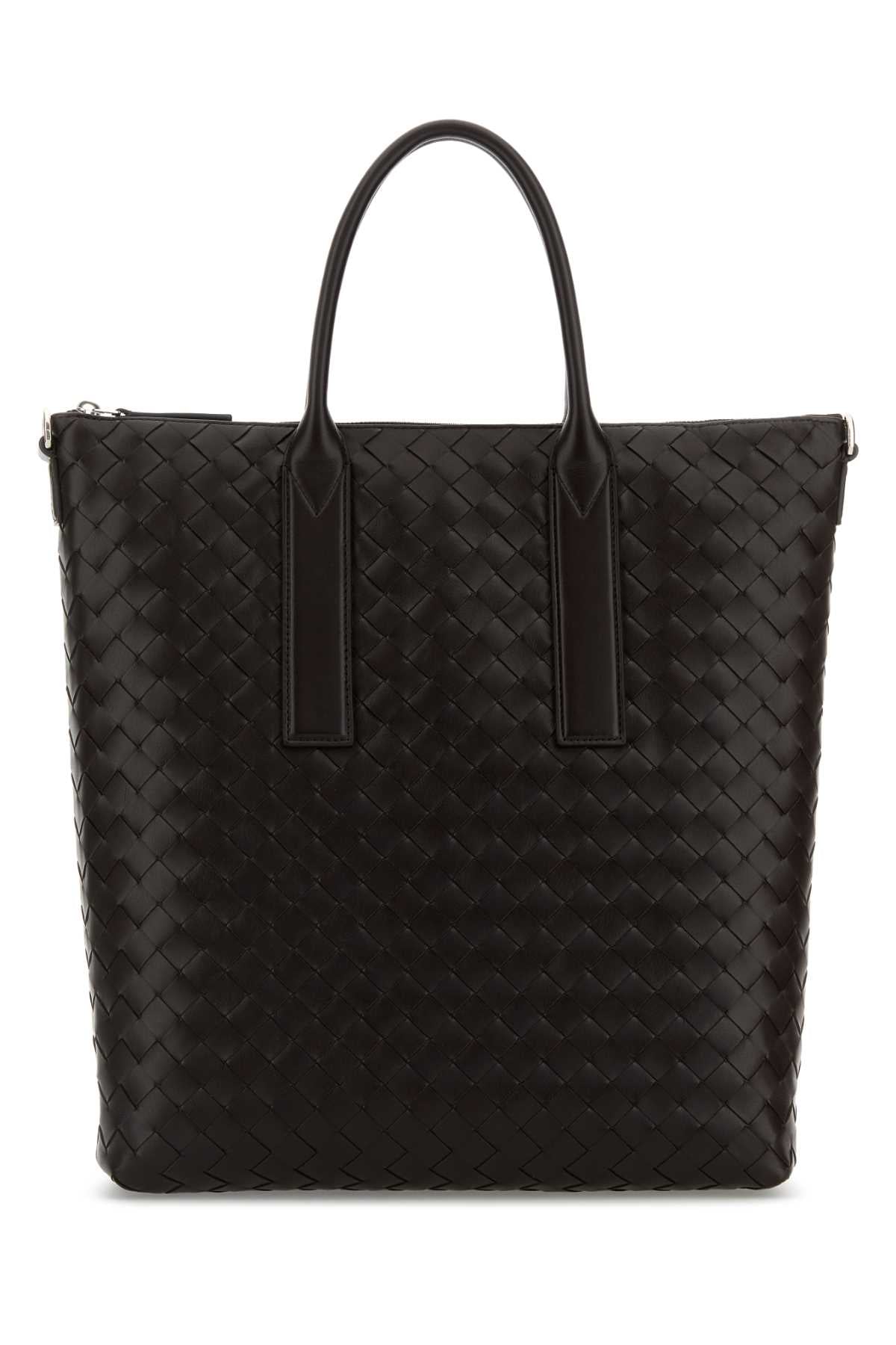 Bottega Veneta Men Dark Brown Leather North-South Shopping Bag