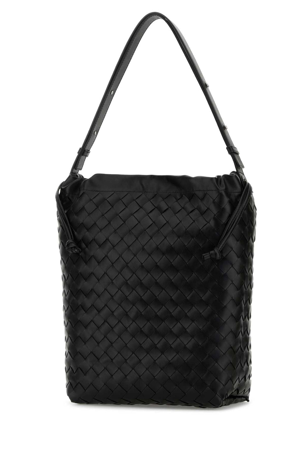 Bottega Veneta Men Black Leather Shopping Bag