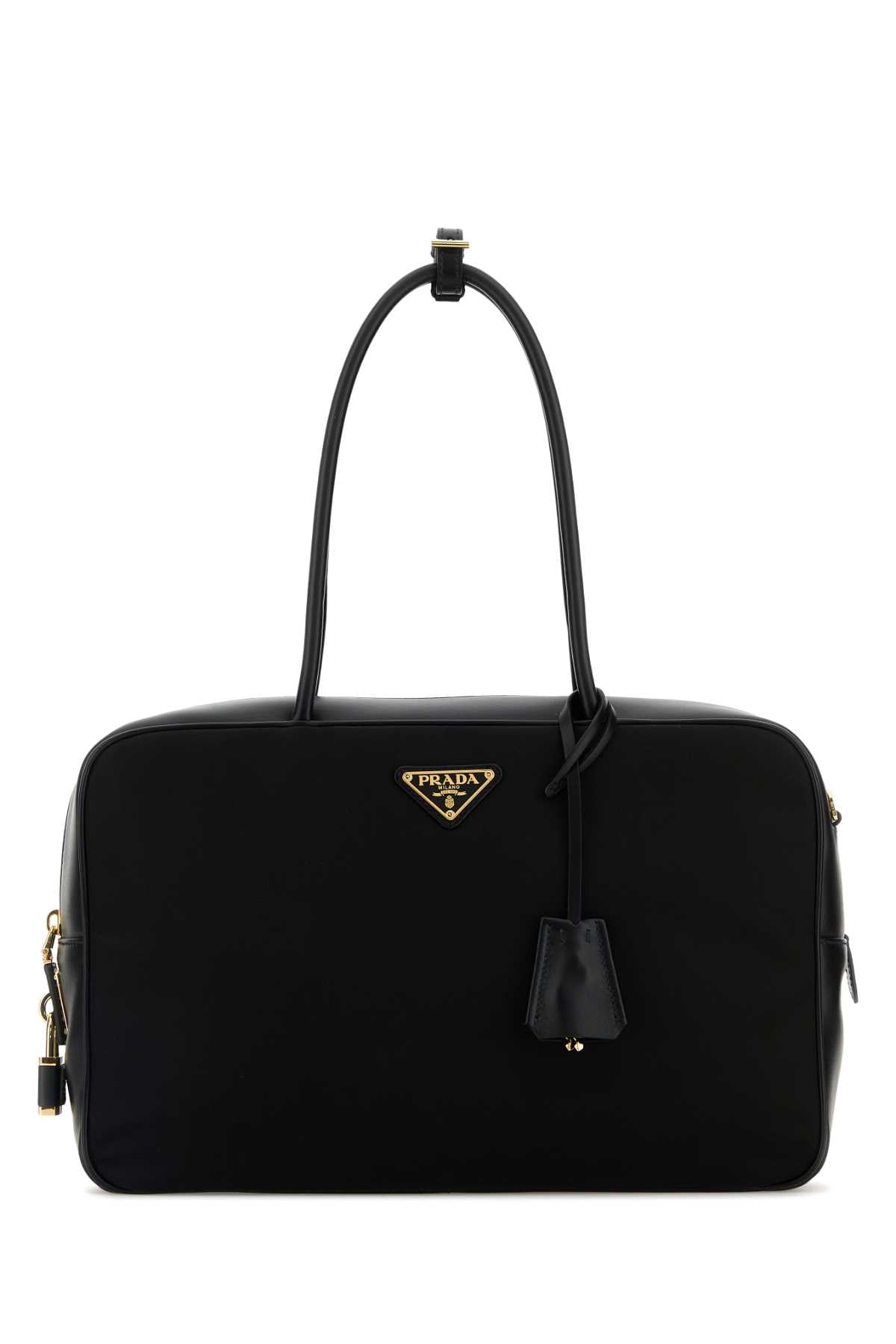 Prada Women Black Leather And Re-Nylon Handbag