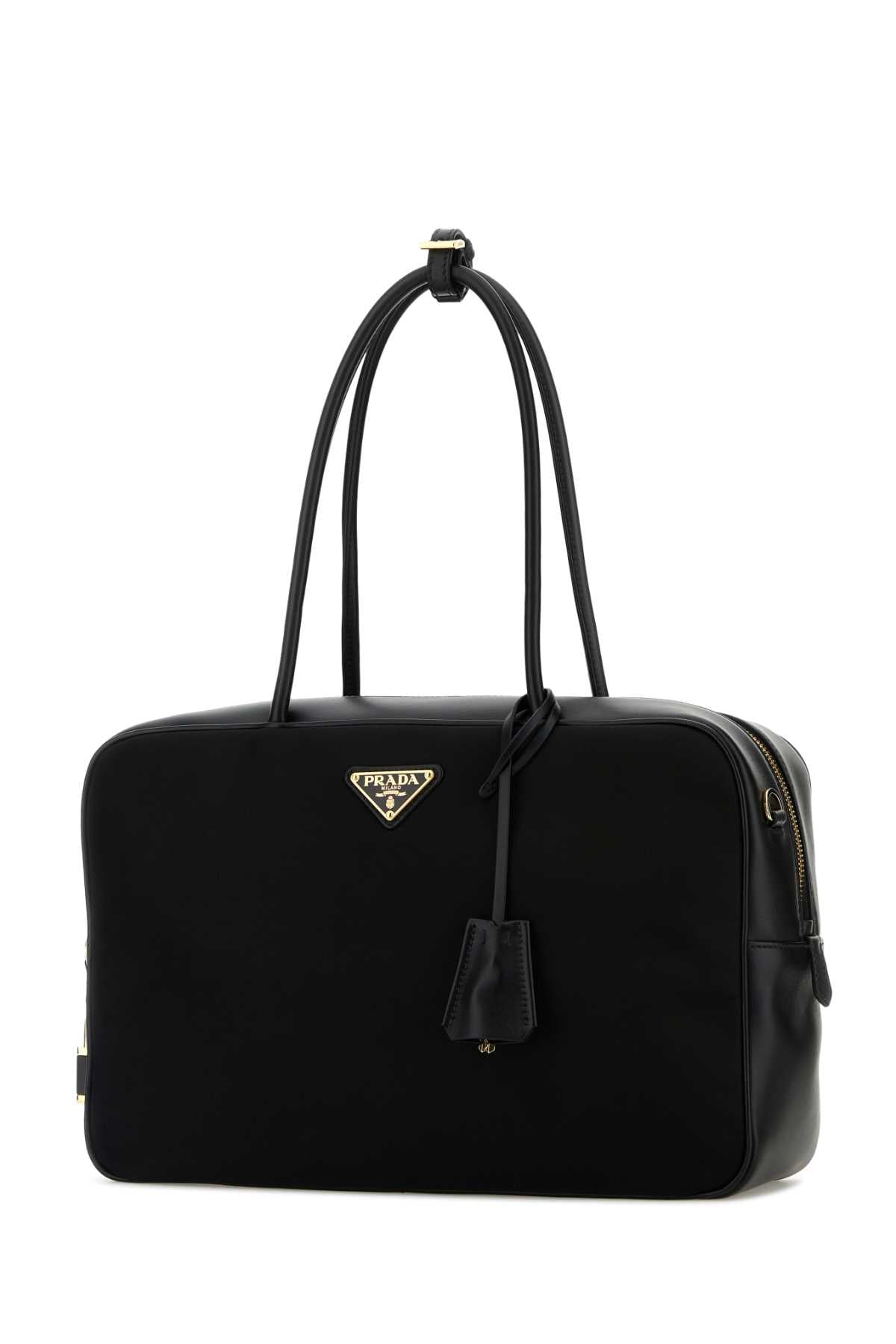 Prada Women Black Leather And Re-Nylon Handbag