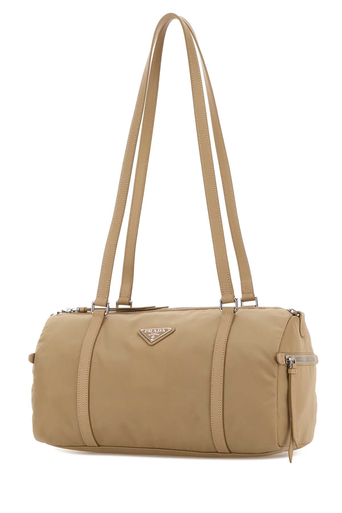 Prada Women Beige Re-Nylon Large Shoulder Bag