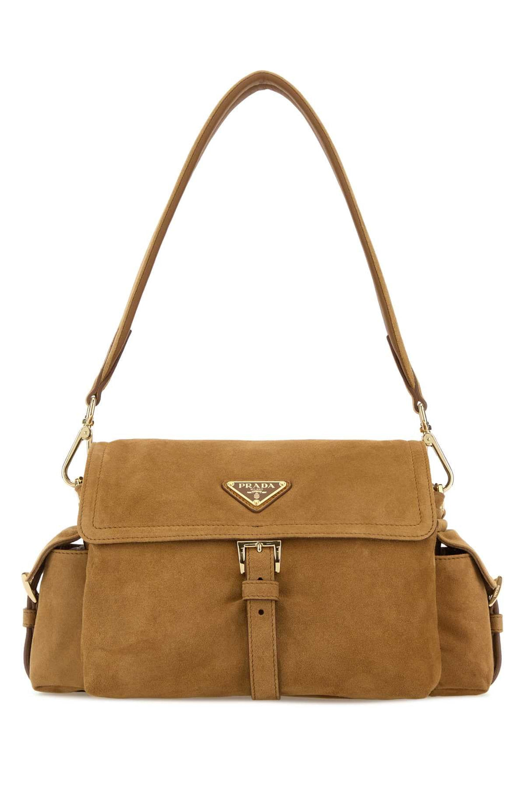 Prada Women Camel Suede Shoulder Bag