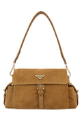 Prada Women Camel Suede Shoulder Bag