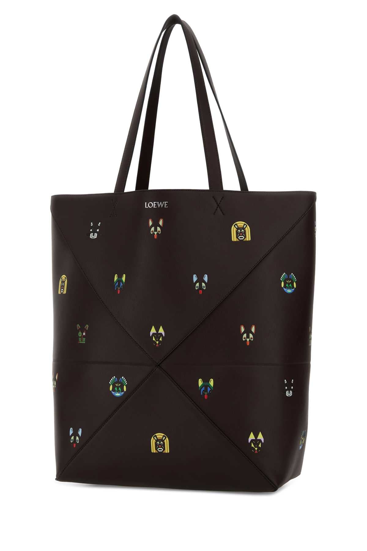 Loewe Men Chocolate Leather Puzzle Fold Large Shopping Bag