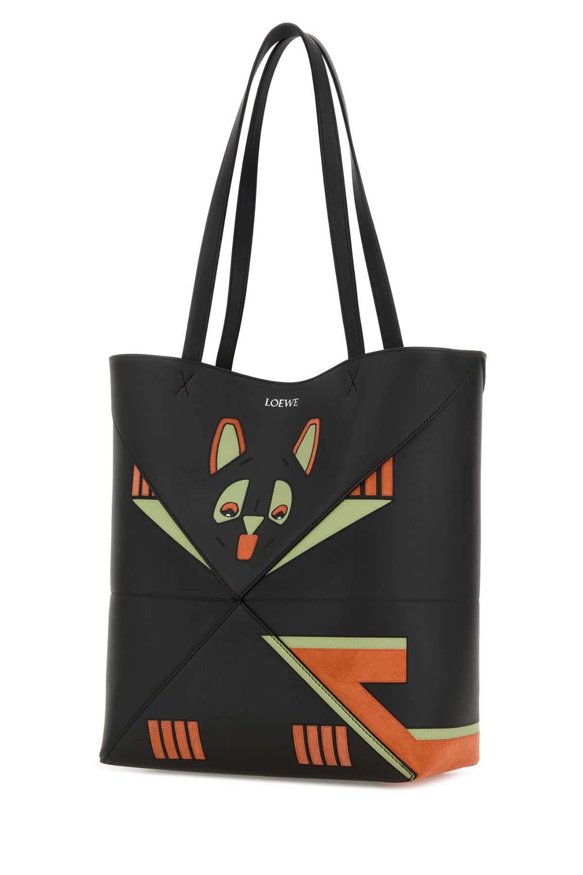 Loewe Women Charcoal Leather Medium Puzzle Fold Shopping Bag