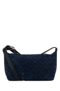 Bottega Veneta Men Navy Blue Suede Traveler Crossbody Bag