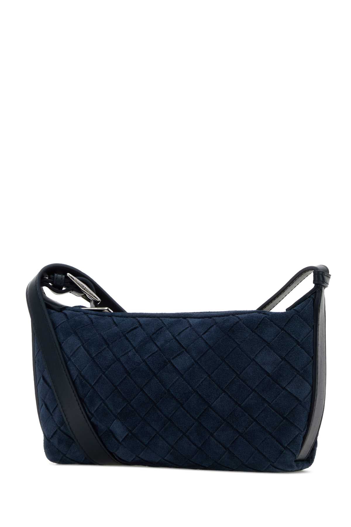 Bottega Veneta Men Navy Blue Suede Traveler Crossbody Bag