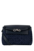 Bottega Veneta Men Navy Blue Suede Small Andiamo Crossbody Bag
