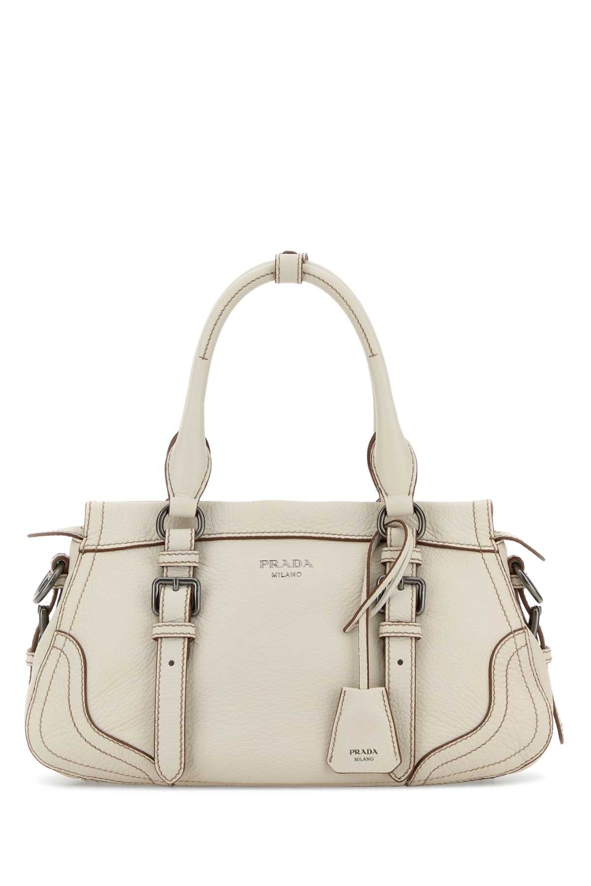 Prada Women Ivory Leather Large Handbag