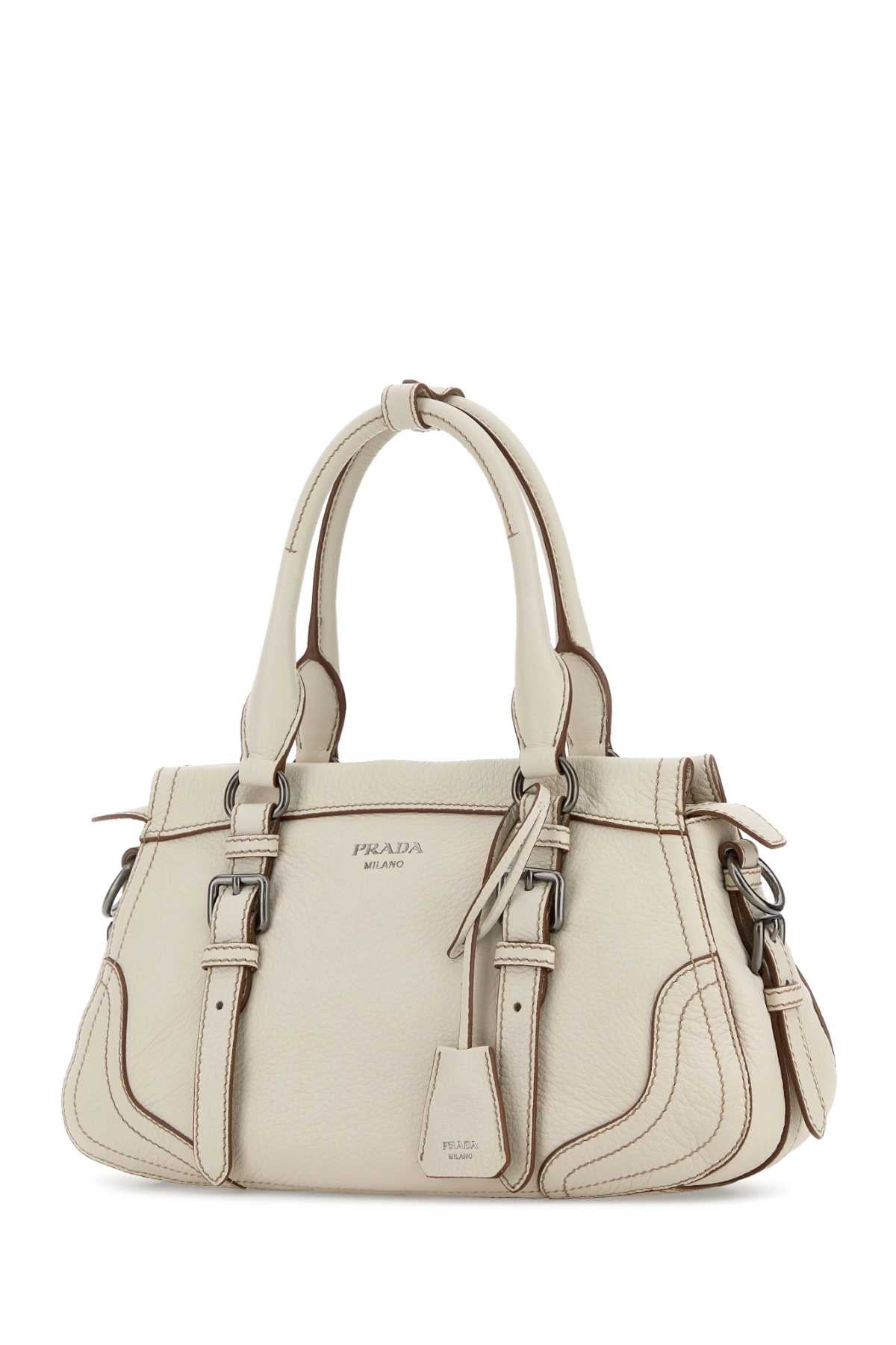 Prada Women Ivory Leather Large Handbag