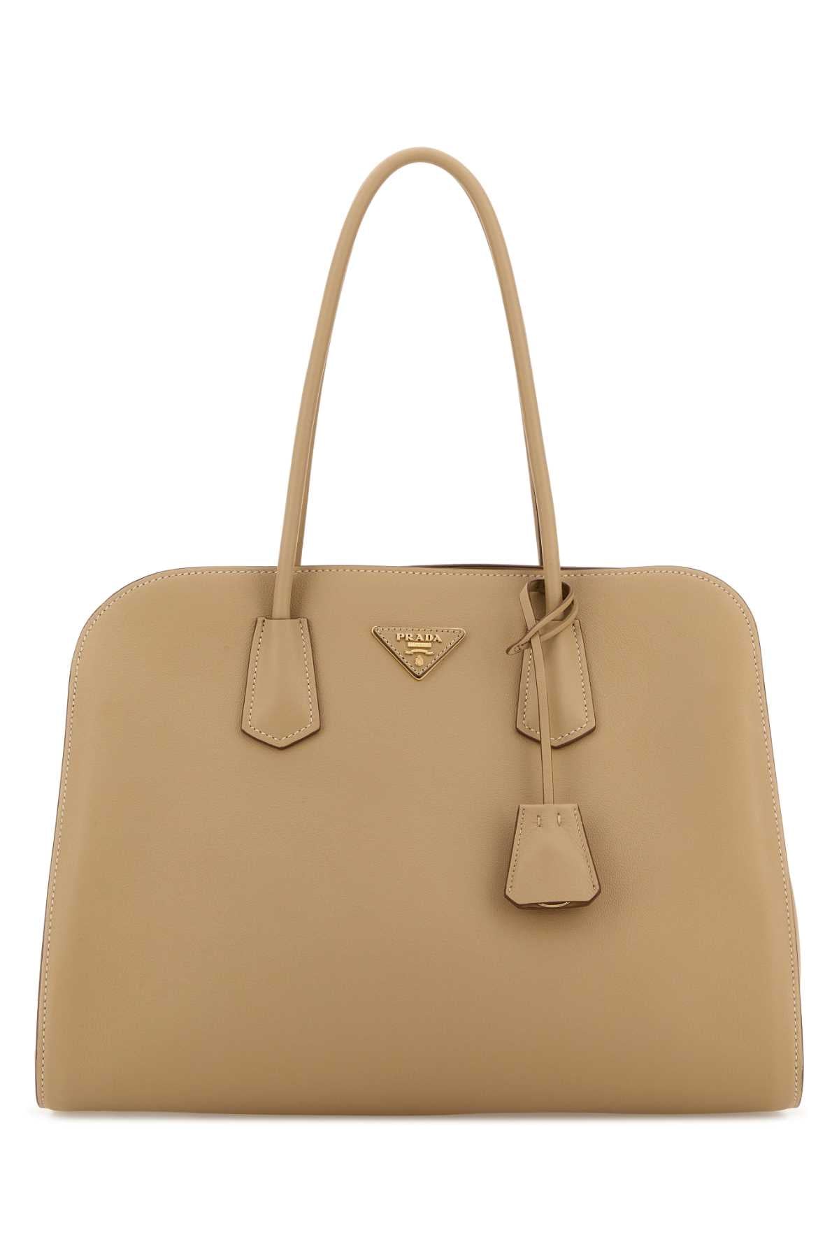 Prada Women Beige Leather Shopping Bag