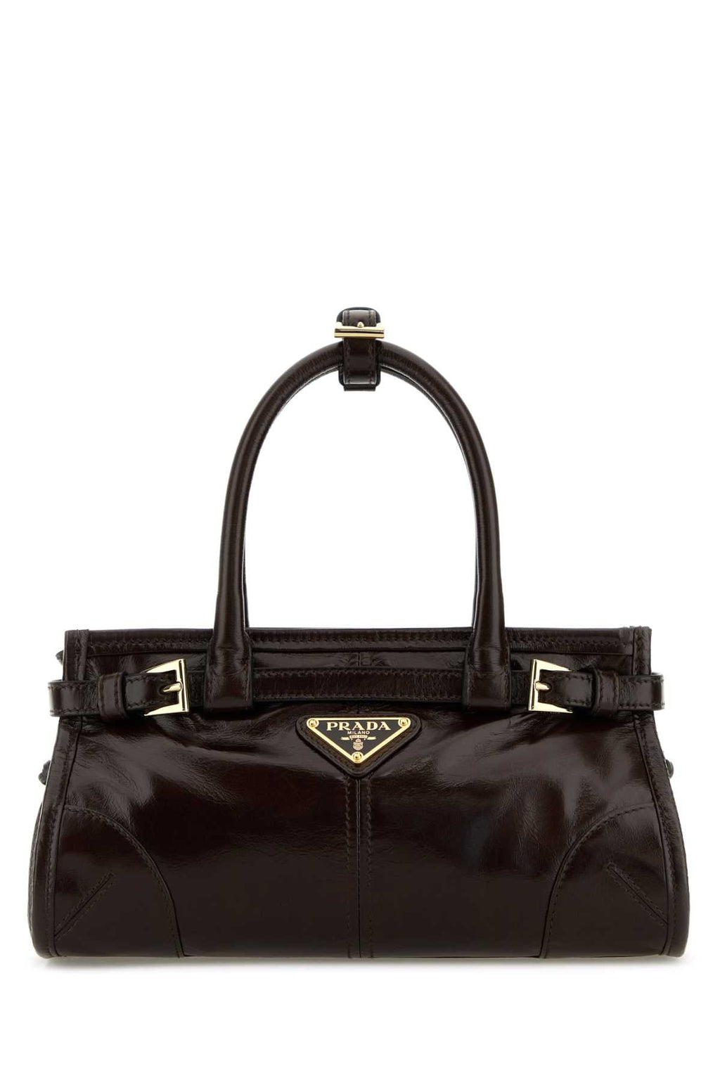 Prada Women Dark Brown Leather Mini Prada Bonnie Handbag