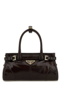 Prada Women Dark Brown Leather Mini Prada Bonnie Handbag