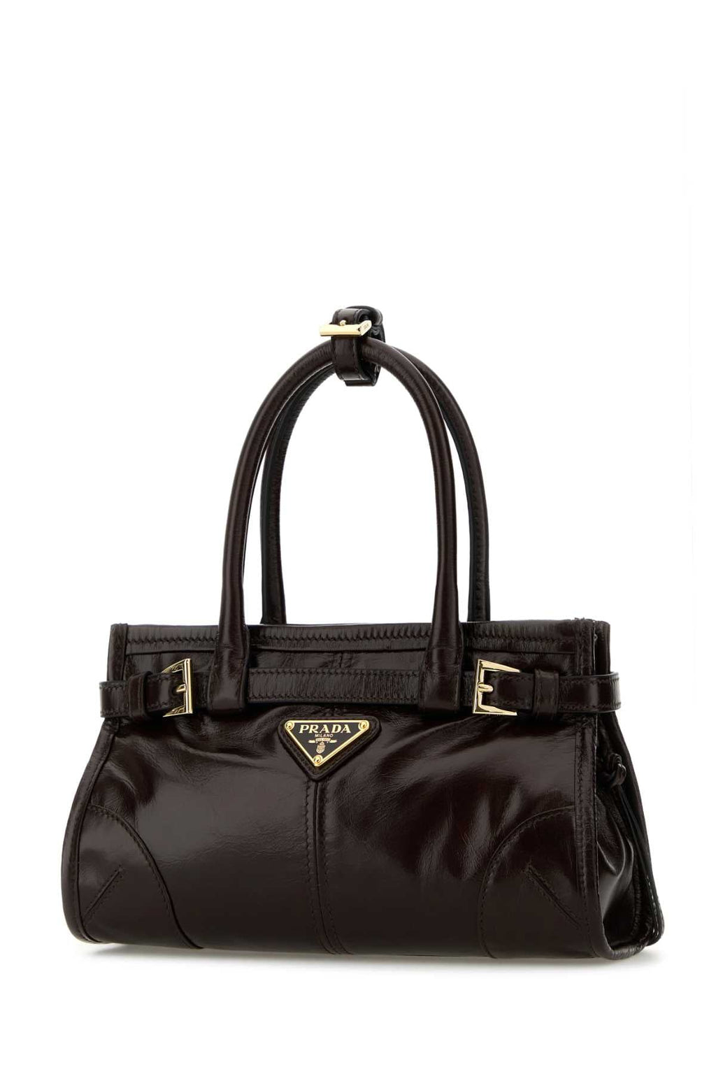 Prada Women Dark Brown Leather Mini Prada Bonnie Handbag