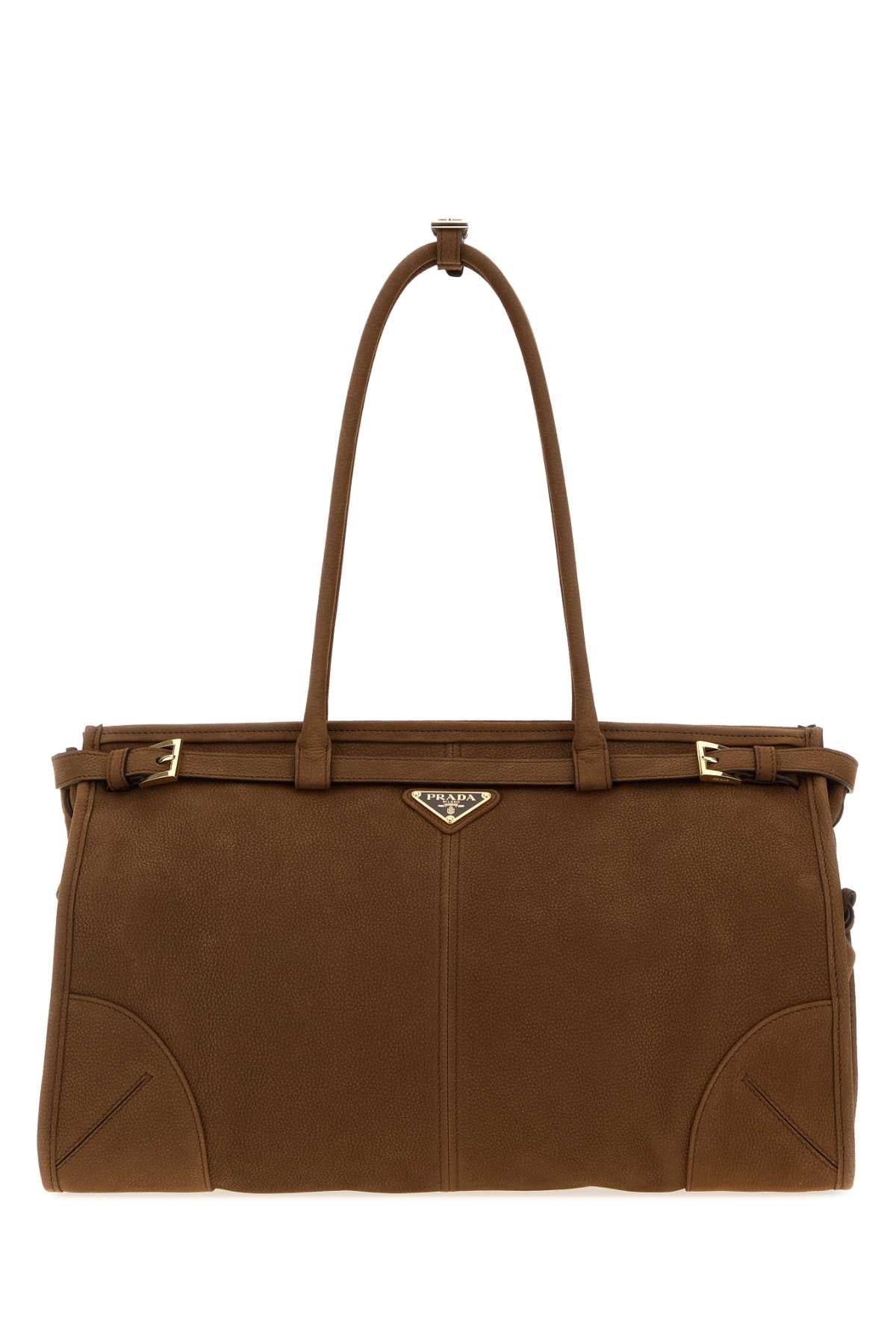 Prada Women Brown Nabuk Large Prada Bonnie Shopping Bag