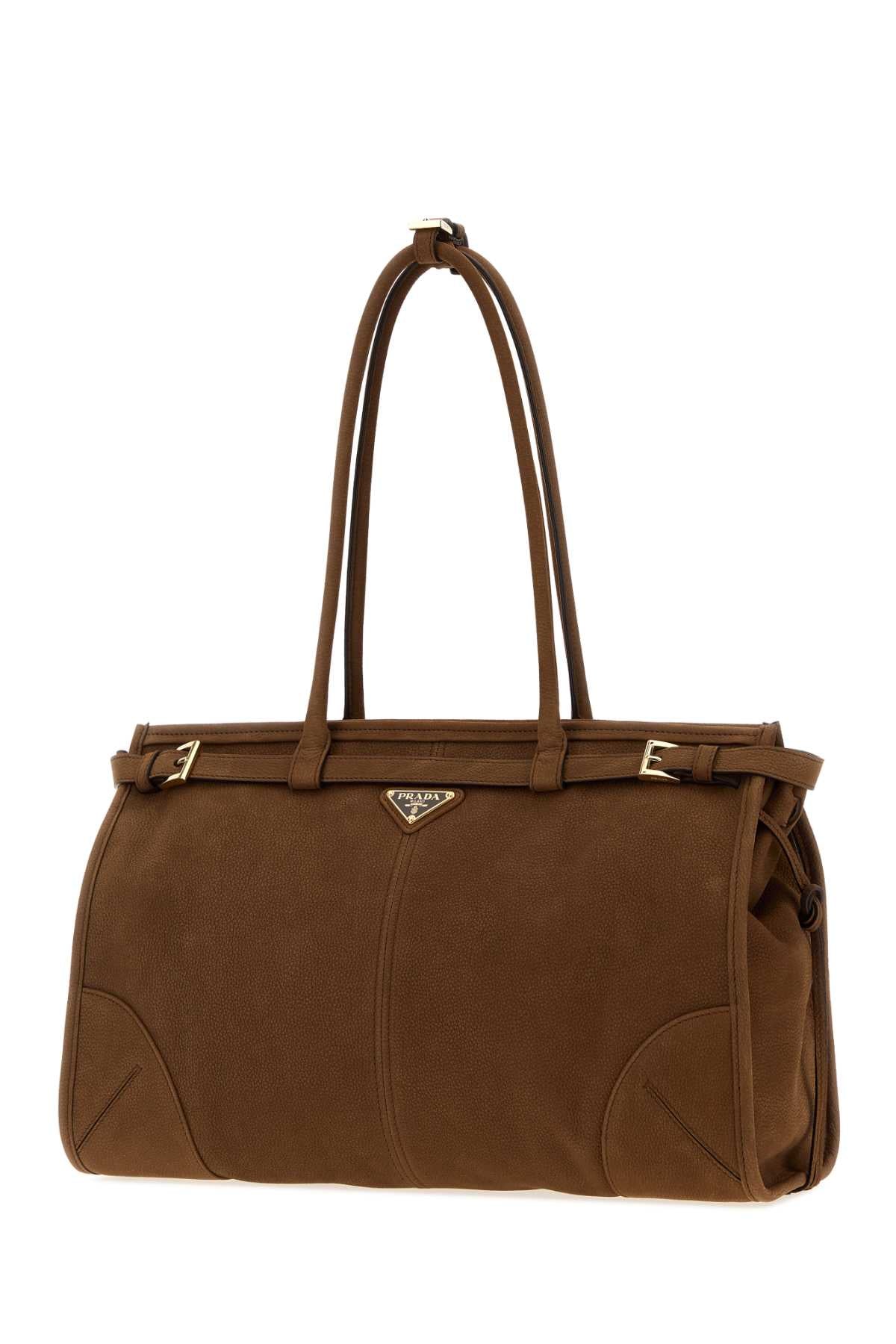 Prada Women Brown Nabuk Large Prada Bonnie Shopping Bag