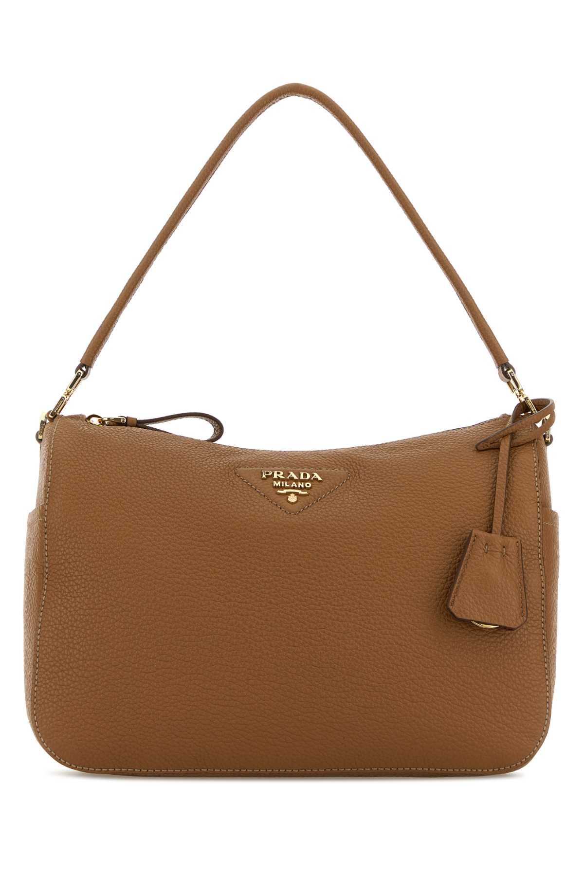Prada Women Camel Leather Medium Shoulder Bag
