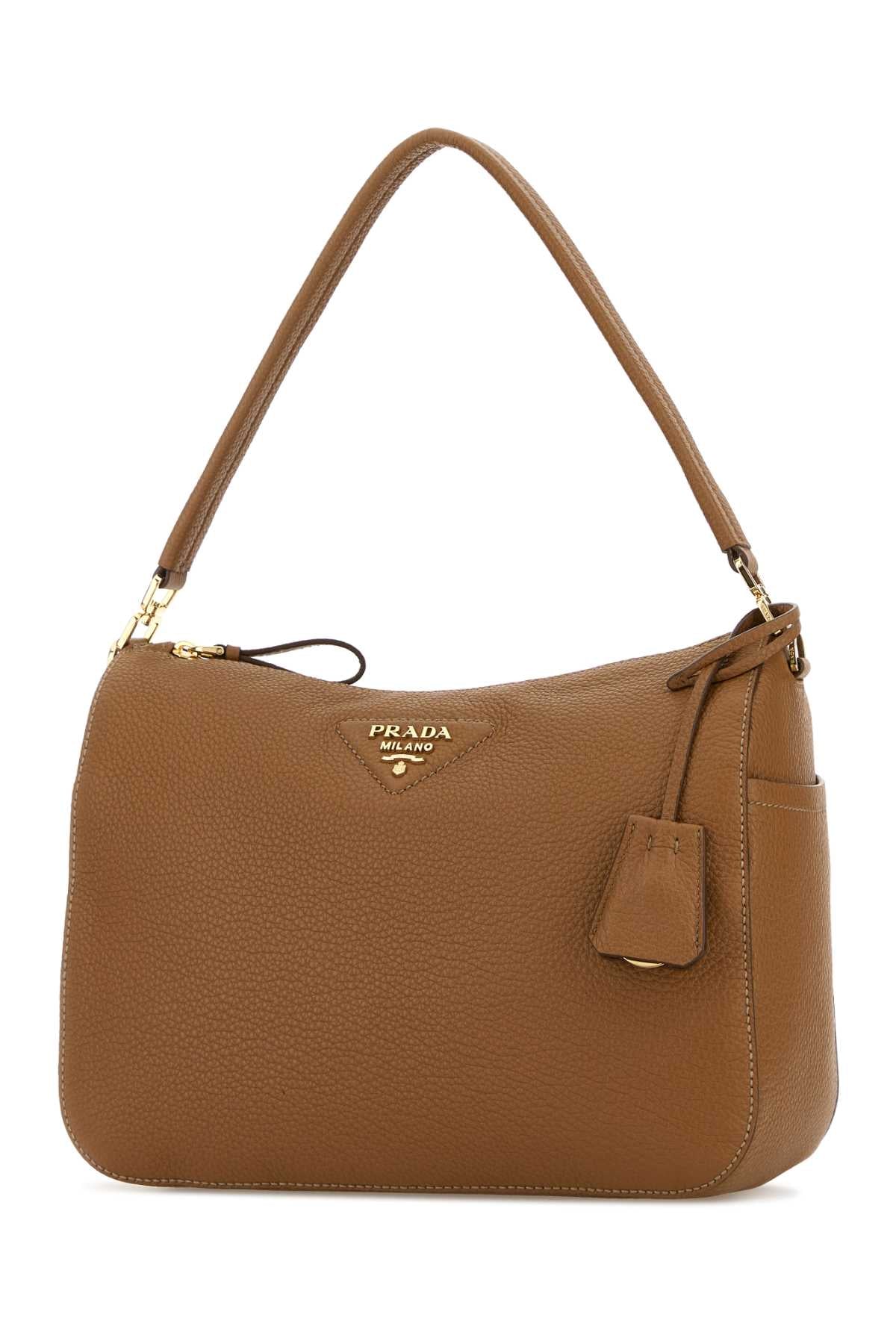 Prada Women Camel Leather Medium Shoulder Bag