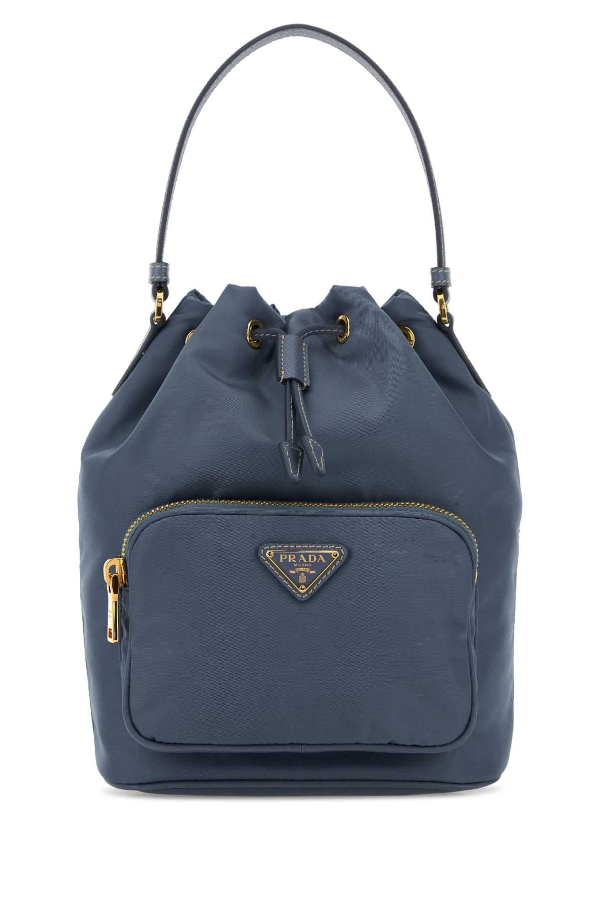 Prada Women Cerulean Blue Re-Nylon Duet Bucket Bag