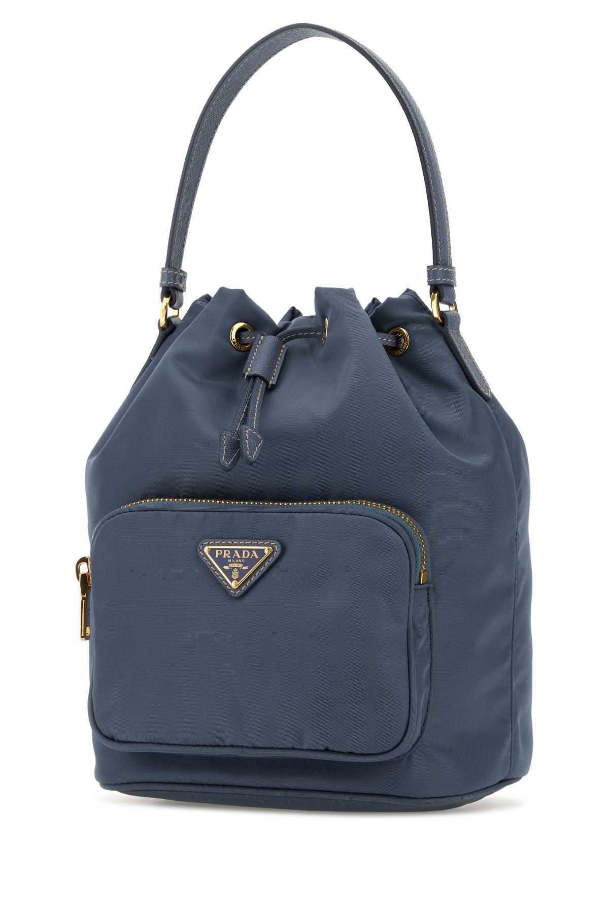 Prada Women Cerulean Blue Re-Nylon Duet Bucket Bag