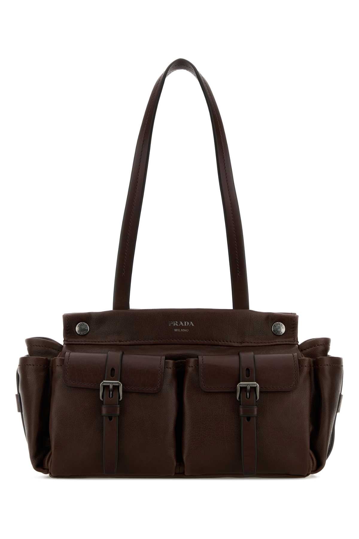 Prada Women Chocolate Leather Medium Prada Route Shopping Bag