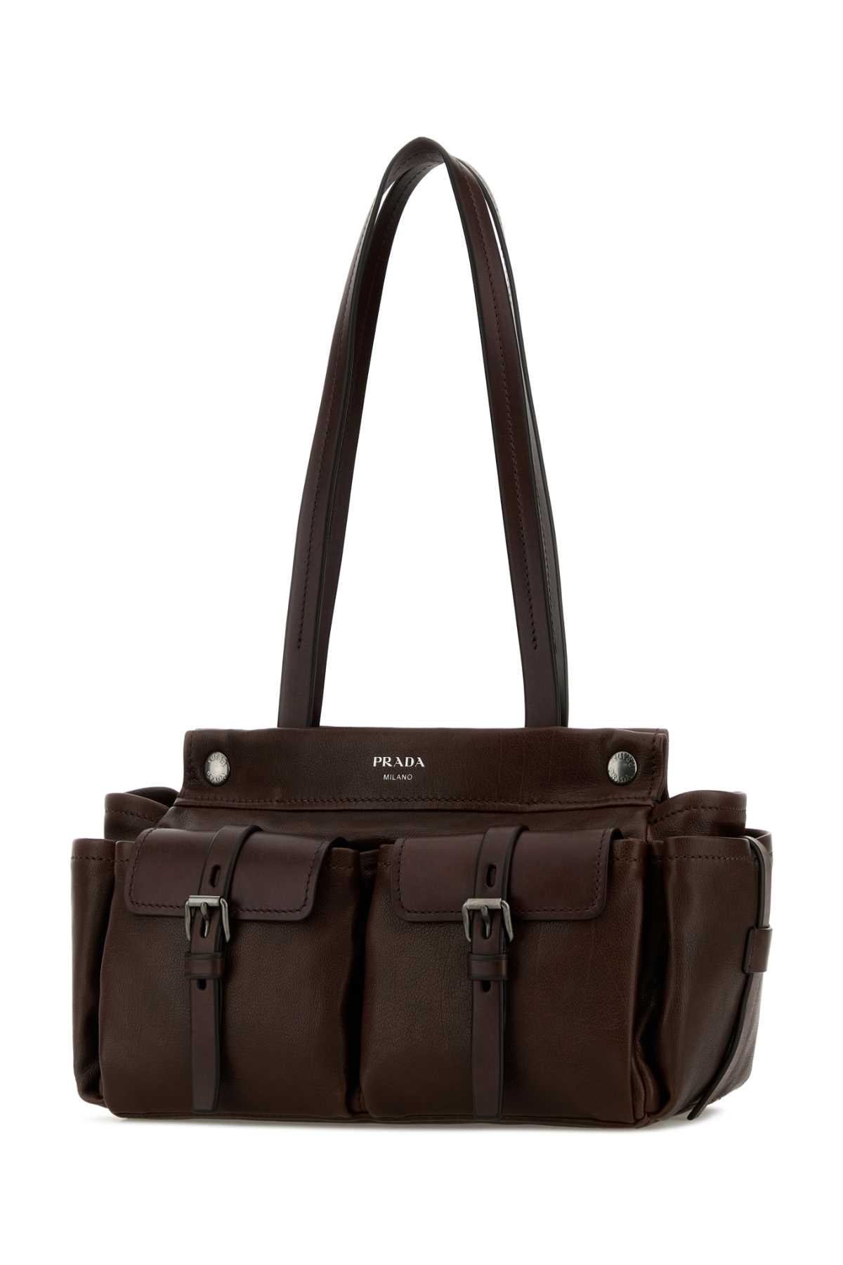 Prada Women Chocolate Leather Medium Prada Route Shopping Bag