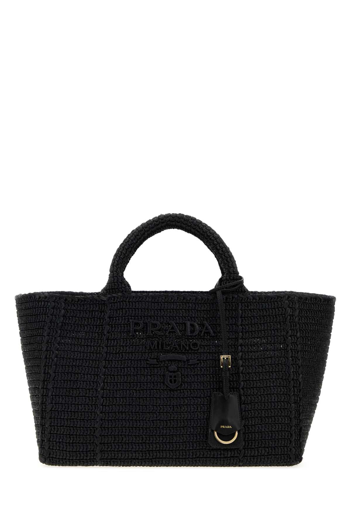 Prada Women Black Raffia Shopping Bag