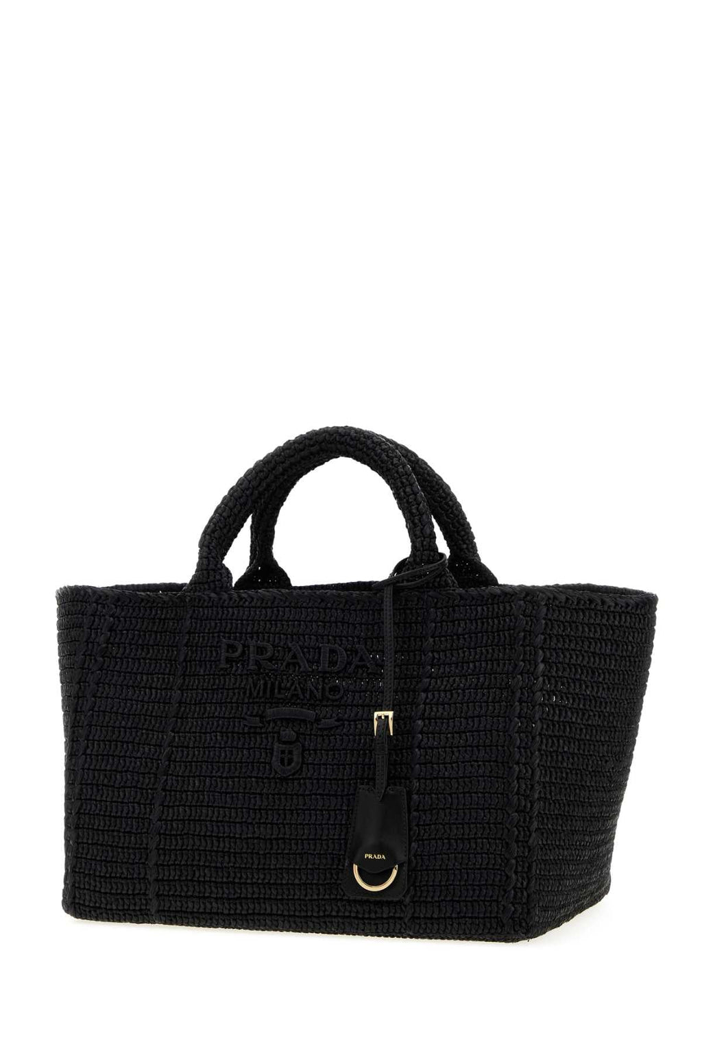 Prada Women Black Raffia Shopping Bag